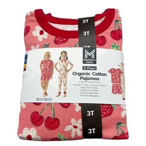 NWT Member's Mark Girls Organic Cotton Floral Fruit Print Pajama Set Size 3T